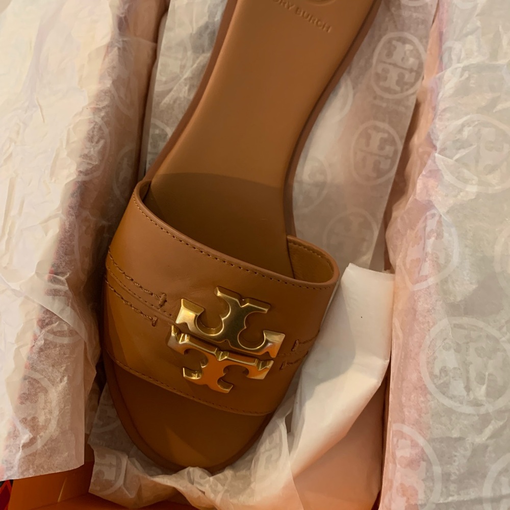 Tory Burch leather slides.
